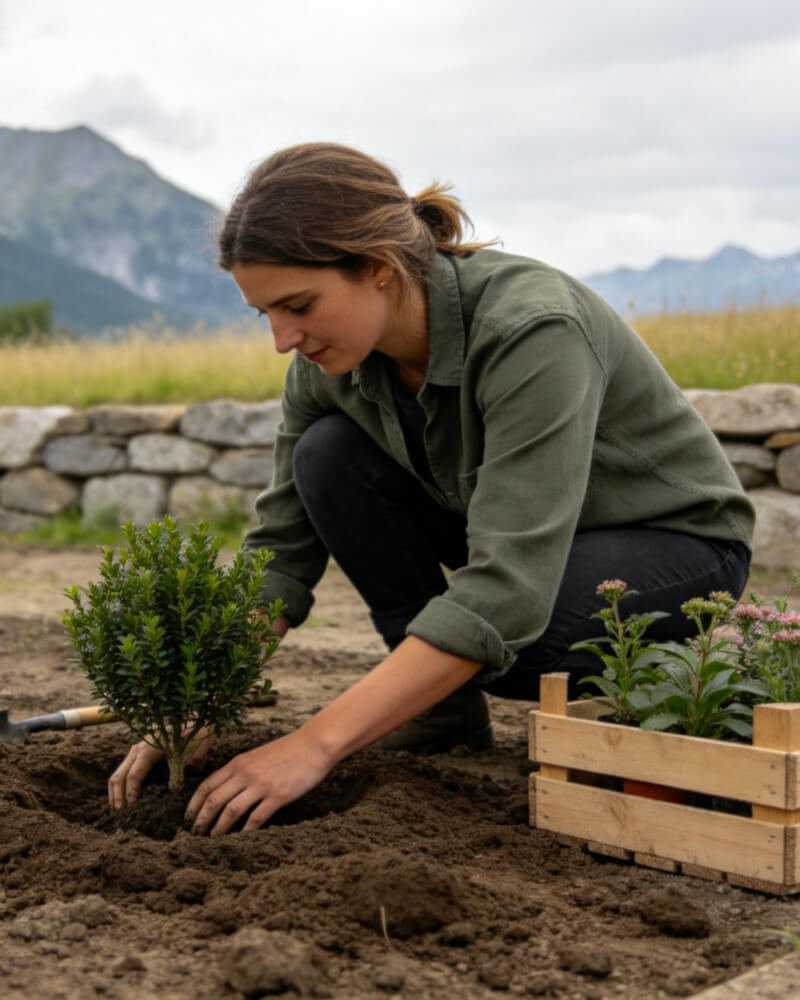 Lucie Mermoud au travail — plantation ou taille, Mermoud Paysage