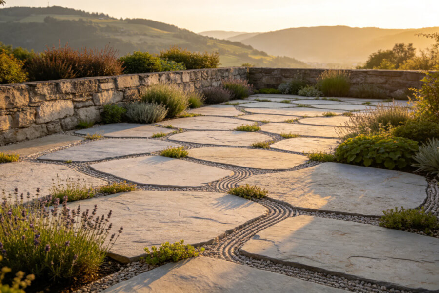 Terrasse dallage pierre — Saint-Paul-en-Chablais